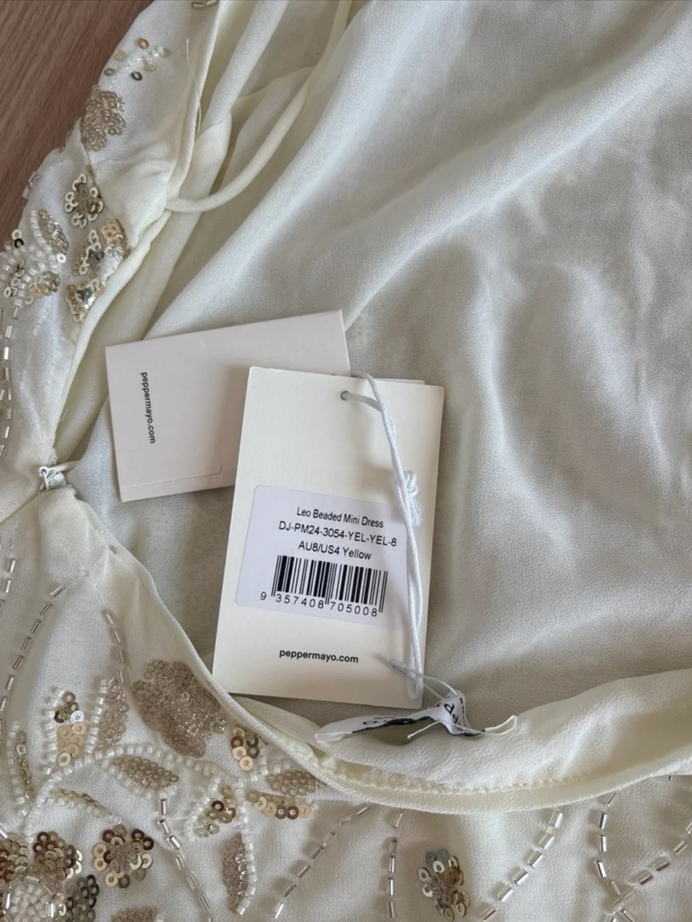 Peppermayo Cream Halter Mini Dress with Gold Floral Beading - Picture 9 of 11